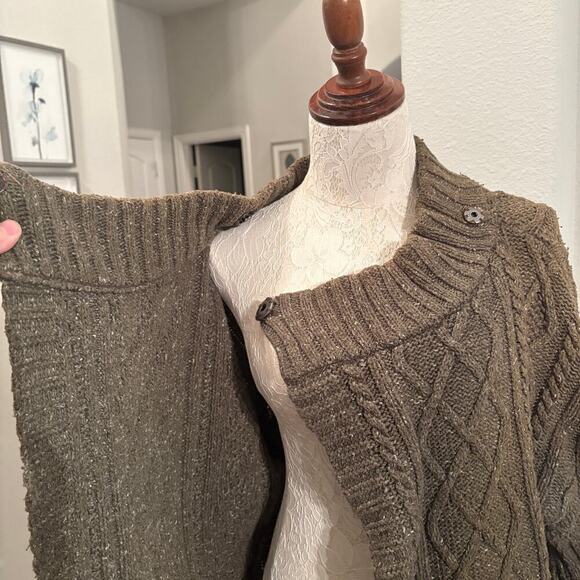 PrAna Women's M Coatigan Sweater CableKnit Heathered Olive pockets Gorpcore Cozy - Picture 3 of 11